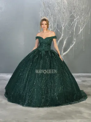 MQ LK153 - Glitter Print Off the Shoulder Quinceanera Ball Gown Embroidered Bodice & Corset Back