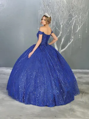 MQ LK153 - Glitter Print Off the Shoulder Quinceanera Ball Gown Embroidered Bodice & Corset Back