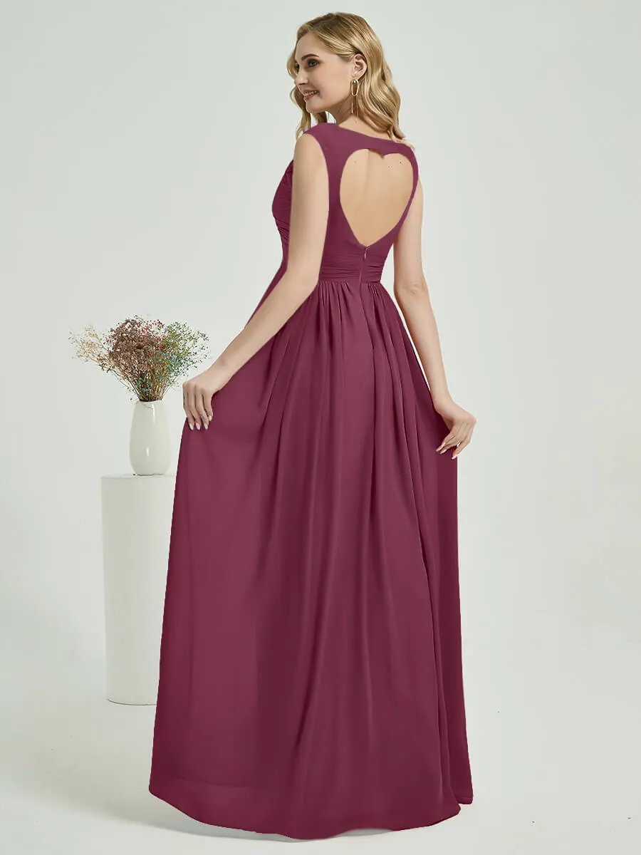 Mulberry Sweetheart Backless Chiffon Floor-Length Bridesmaid Dress