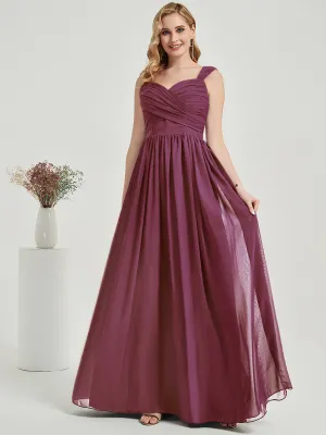 Mulberry Sweetheart Backless Chiffon Floor-Length Bridesmaid Dress