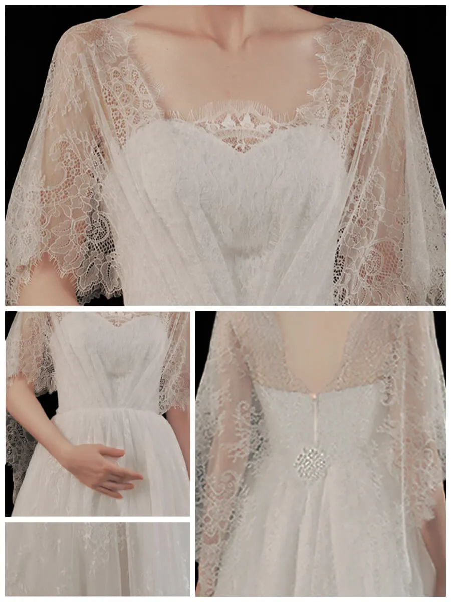 Muti-way Strapless A-Line Maxi Lace Wedding Dress with Ribbons