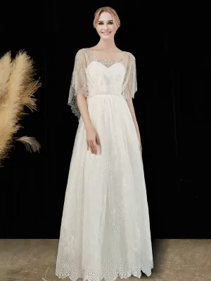 Muti-way Strapless A-Line Maxi Lace Wedding Dress with Ribbons