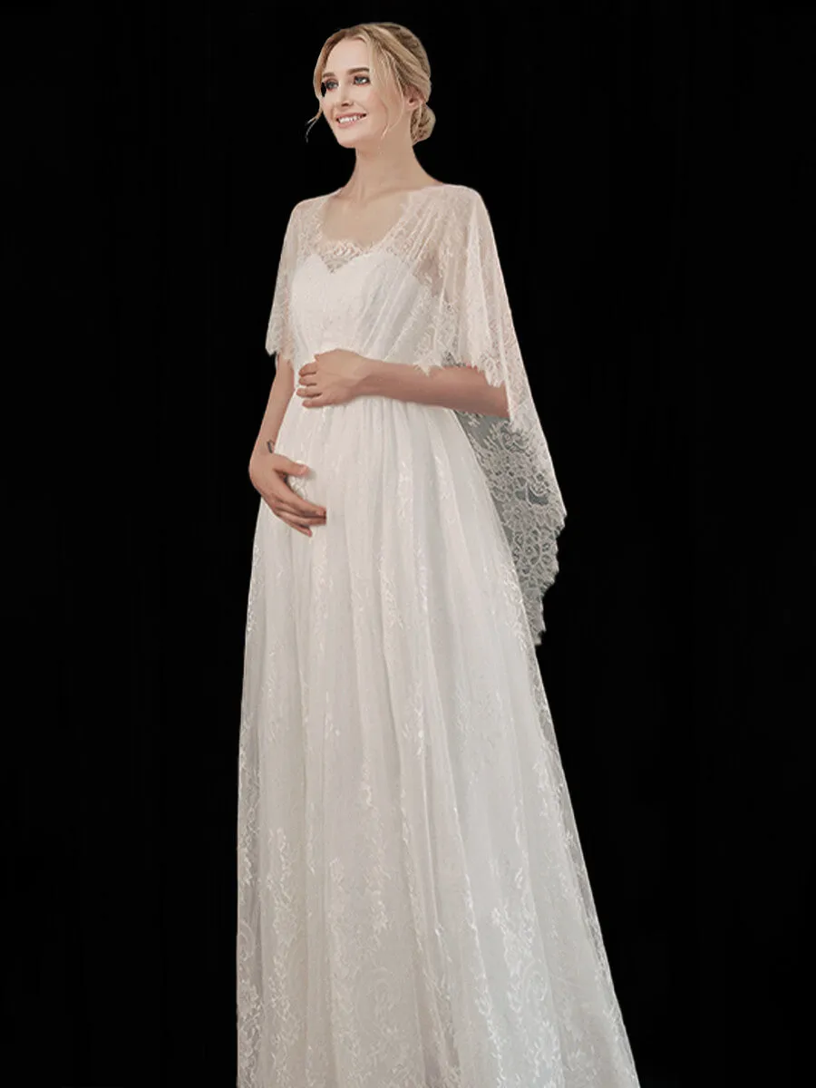 Muti-way Strapless A-Line Maxi Lace Wedding Dress with Ribbons