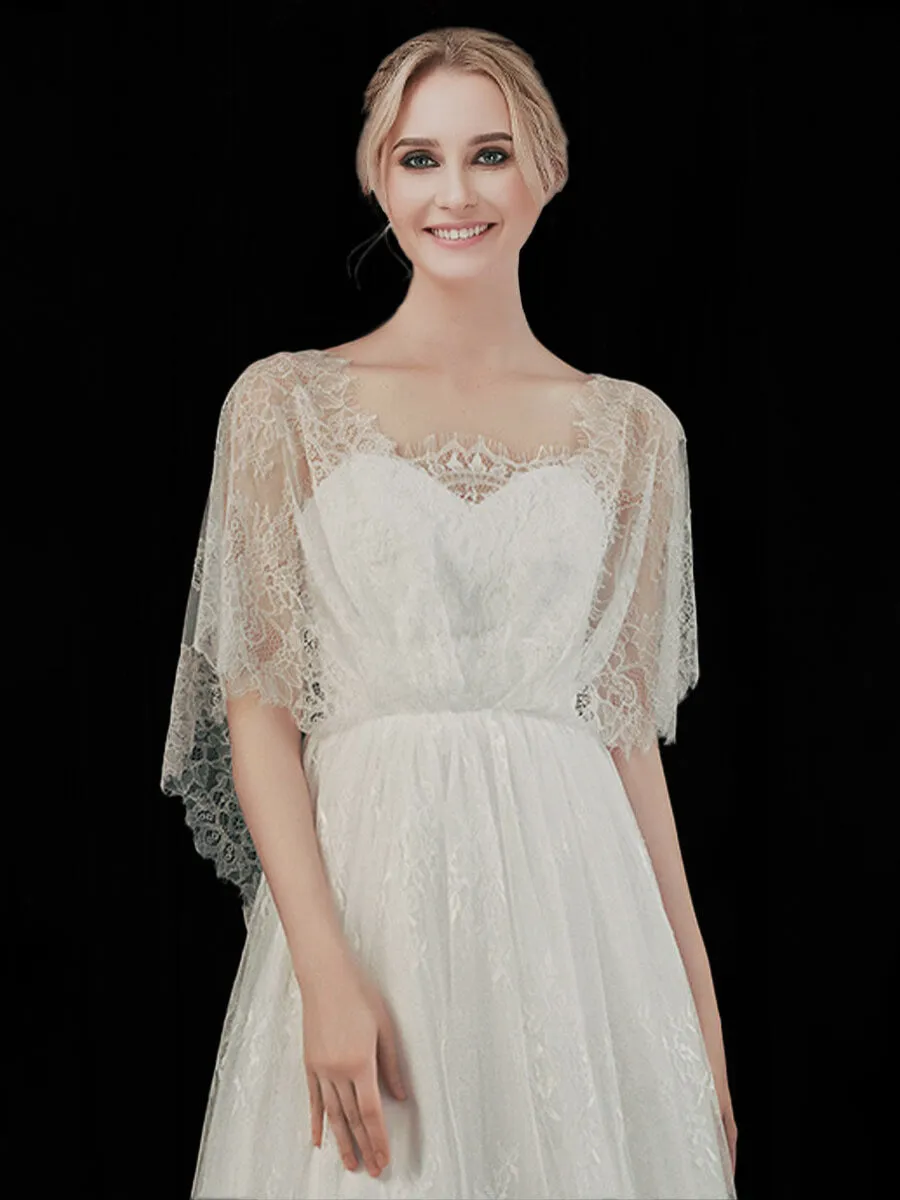 Muti-way Strapless A-Line Maxi Lace Wedding Dress with Ribbons