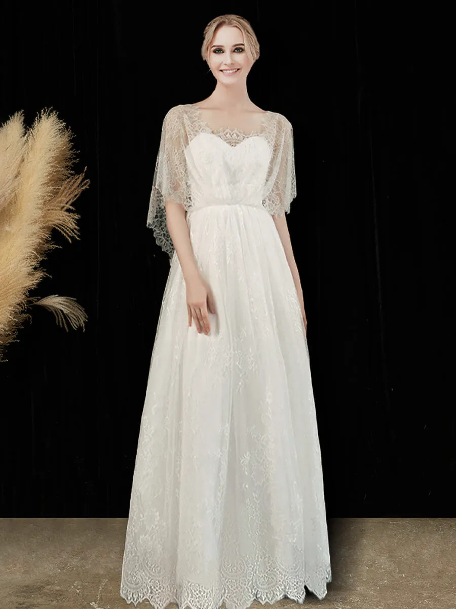 Muti-way Strapless A-Line Maxi Lace Wedding Dress with Ribbons