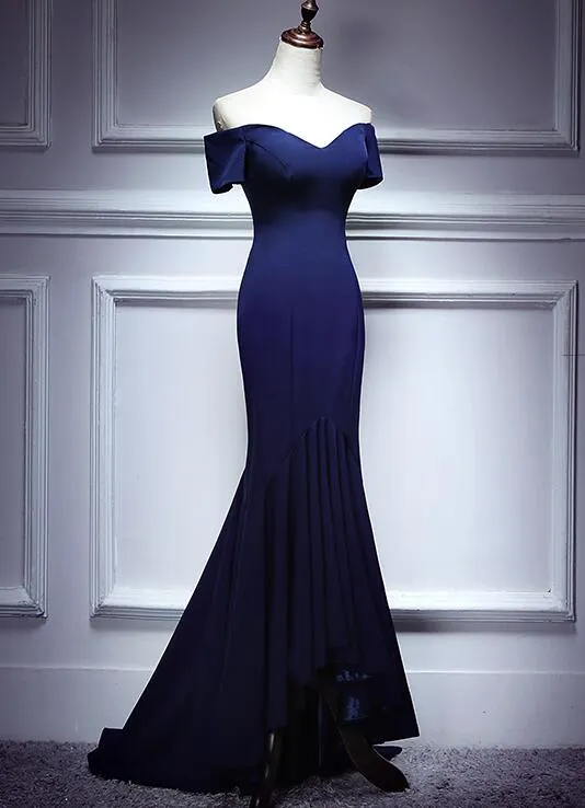 Navy Blue Spandex Mermaid Sweetheart Evening Gown, Charming Blue Prom Dress Party Dress