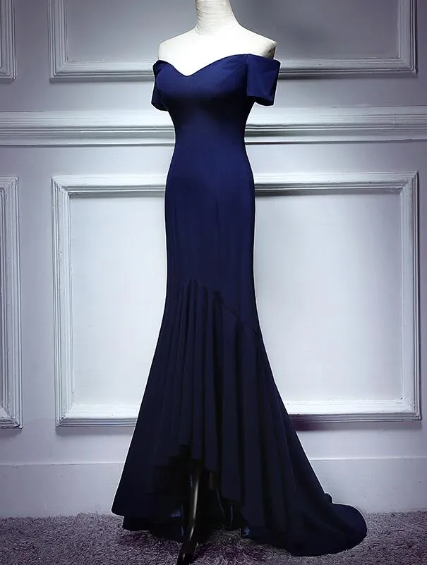 Navy Blue Spandex Mermaid Sweetheart Evening Gown, Charming Blue Prom Dress Party Dress