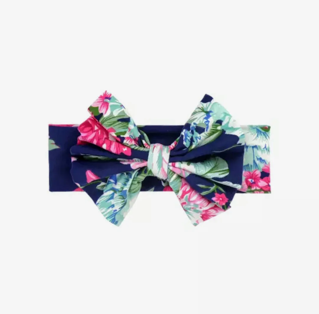 Navy Floral Messy Bow Headwrap Baby