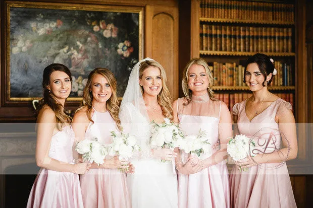 New Arrival Pink Mismatched Tea-length A-line Spring Bridesmaid Dresses. AB1206