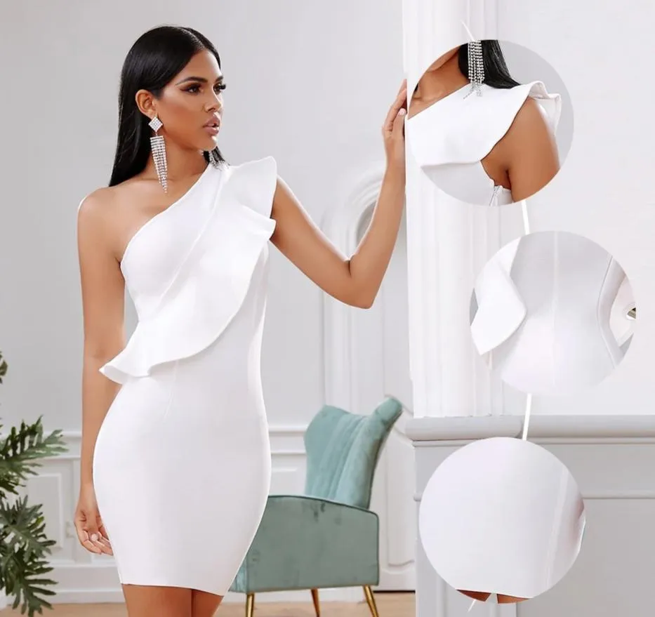New Summer Women Bandage Dress Celebrity Evening Party Dress Sexy One Shoulder Ruffles Bodycon Club Dresses Vestidos