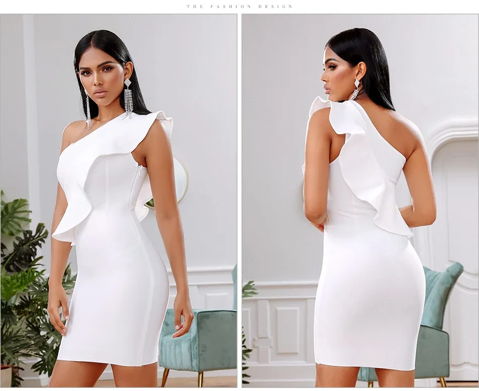 New Summer Women Bandage Dress Celebrity Evening Party Dress Sexy One Shoulder Ruffles Bodycon Club Dresses Vestidos