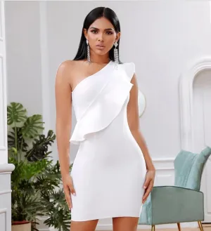New Summer Women Bandage Dress Celebrity Evening Party Dress Sexy One Shoulder Ruffles Bodycon Club Dresses Vestidos