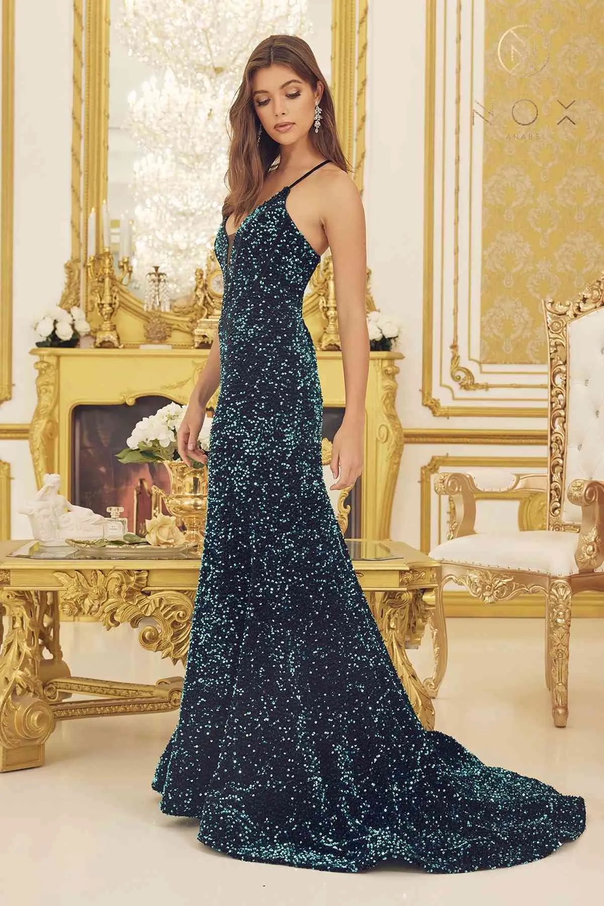 Nox Anabel C1109 Floor Length Plunging Neckline Formal Gown