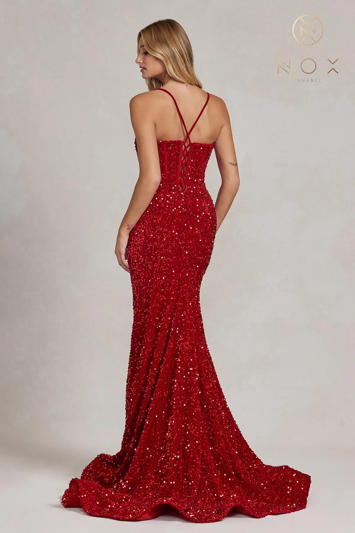 Nox Anabel C1109 Floor Length Plunging Neckline Formal Gown