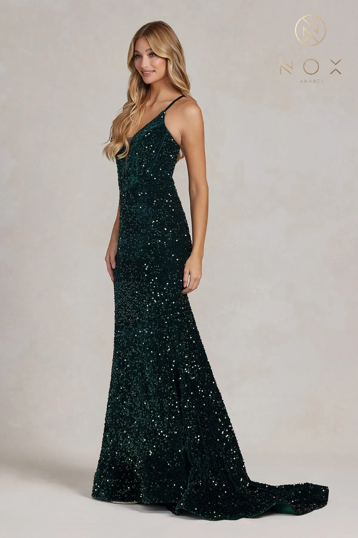 Nox Anabel C1109 Floor Length Plunging Neckline Formal Gown