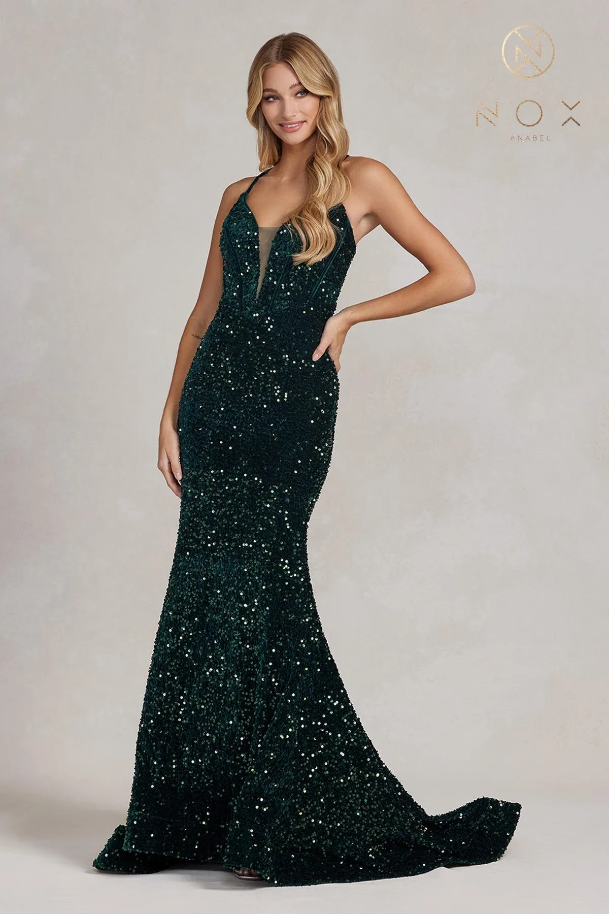 Nox Anabel C1109 Floor Length Plunging Neckline Formal Gown