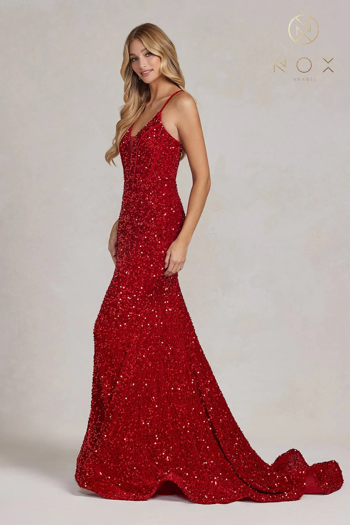 Nox Anabel C1109 Floor Length Plunging Neckline Formal Gown