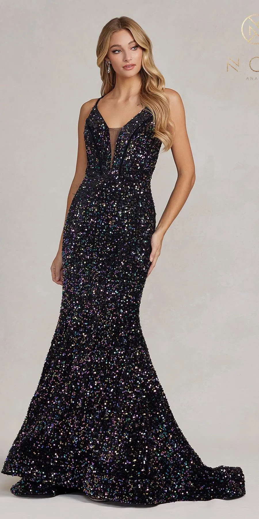 Nox Anabel C1109 Floor Length Plunging Neckline Formal Gown