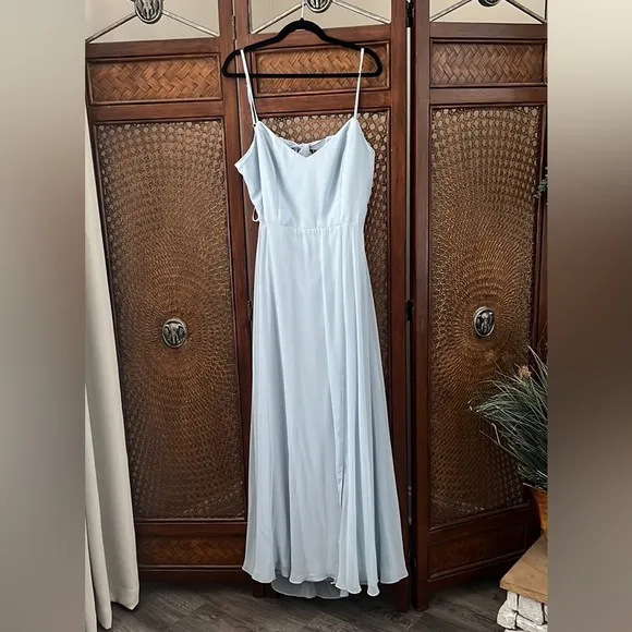 NWT After Six Chiffon Floor Length Tie Back Dress 1548 A2 Mist Size 0R