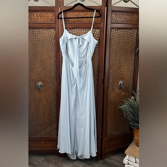 NWT After Six Chiffon Floor Length Tie Back Dress 1548 A2 Mist Size 0R
