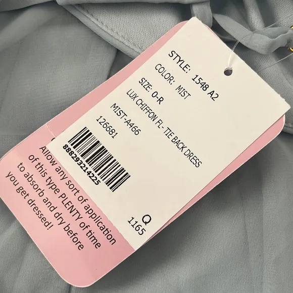 NWT After Six Chiffon Floor Length Tie Back Dress 1548 A2 Mist Size 0R