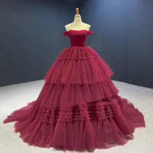 Off Shoulder Tulle Ball Gown Evening Dress