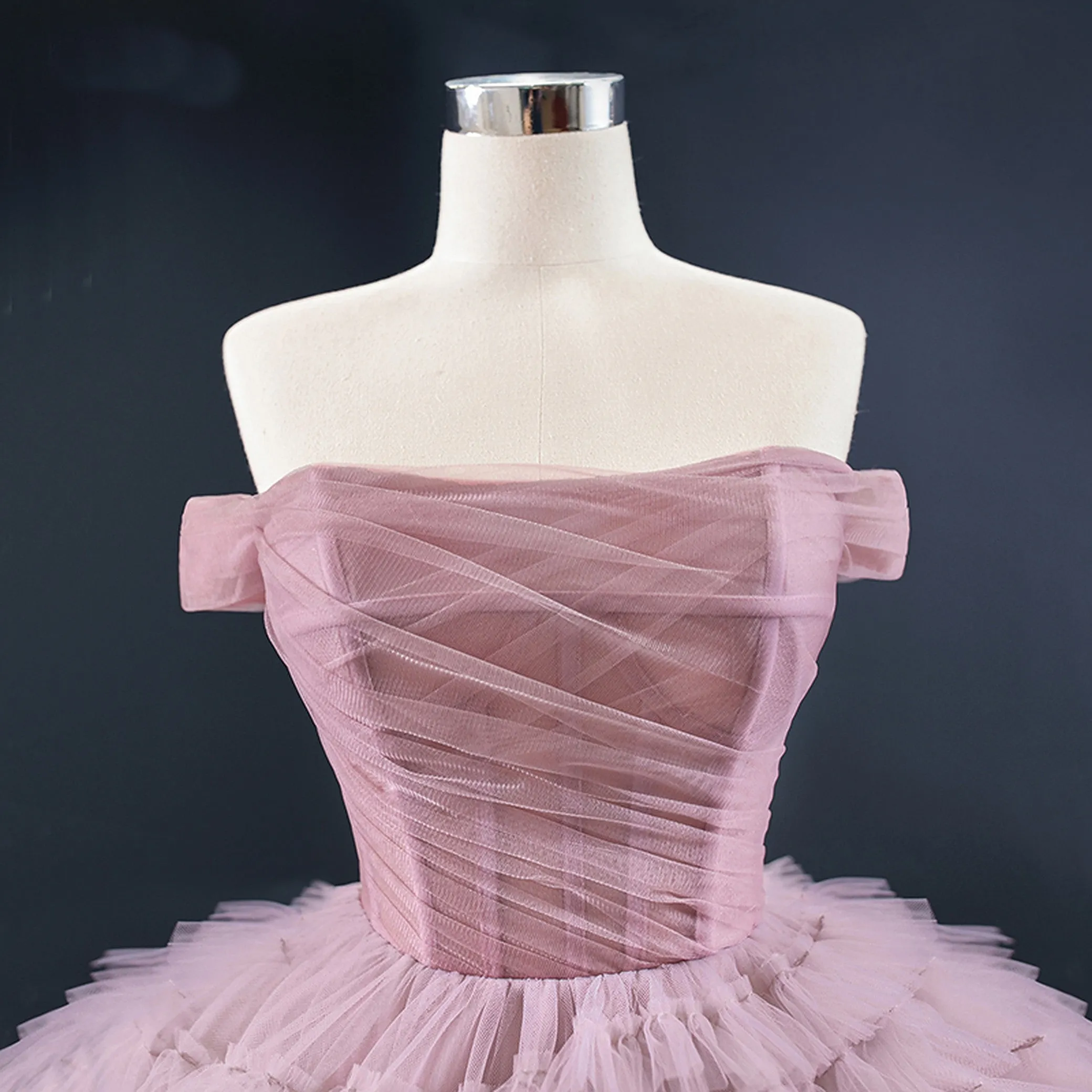 Off Shoulder Tulle Ball Gown Evening Dress