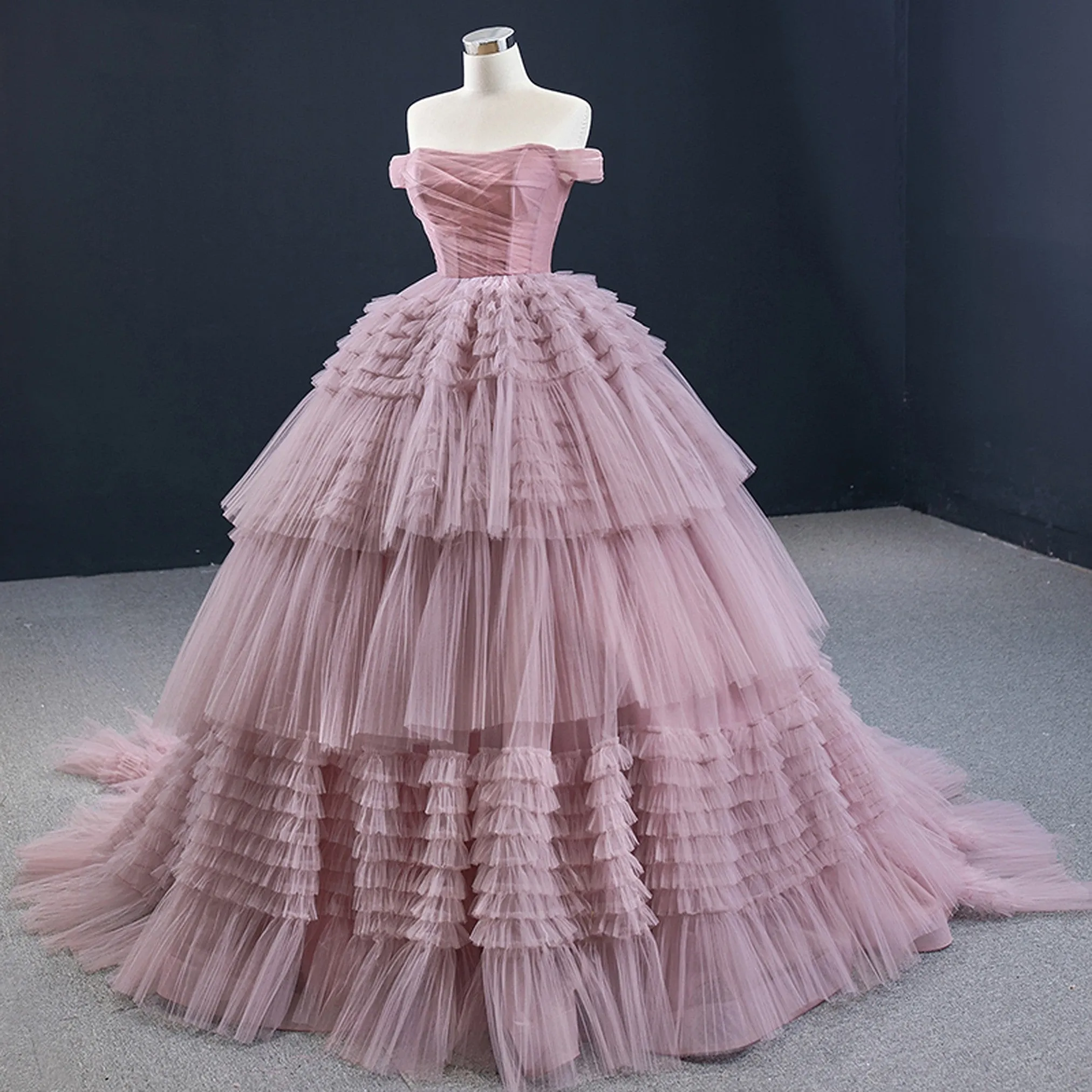 Off Shoulder Tulle Ball Gown Evening Dress