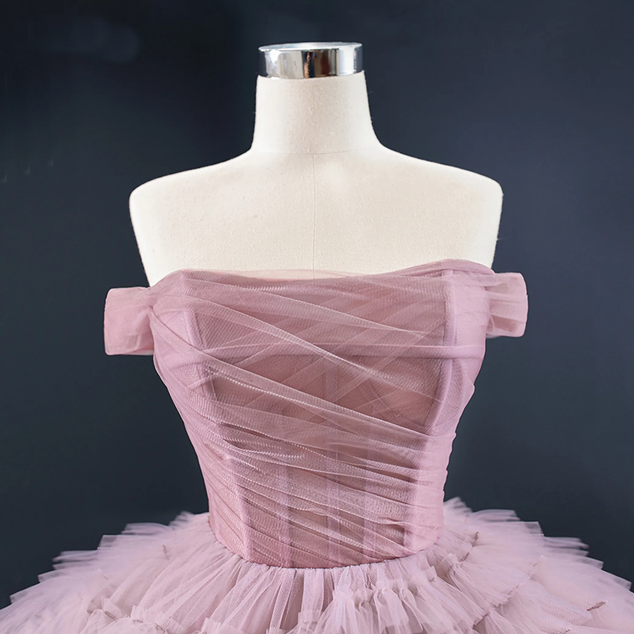 Off Shoulder Tulle Ball Gown Evening Dress