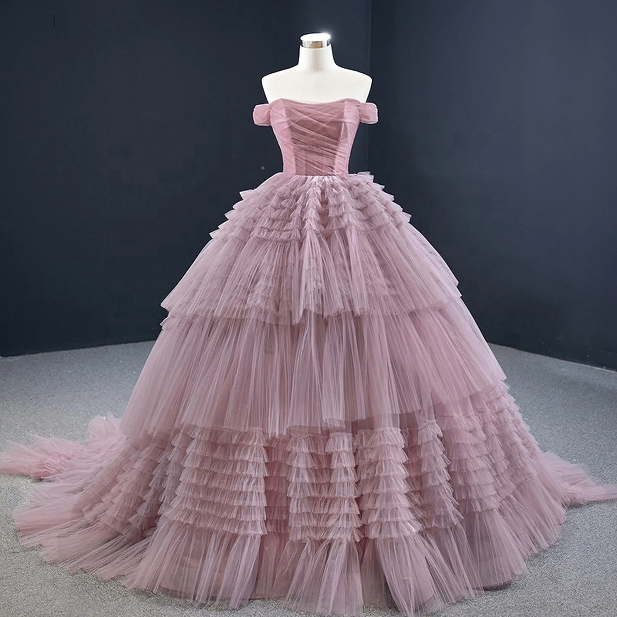 Off Shoulder Tulle Ball Gown Evening Dress