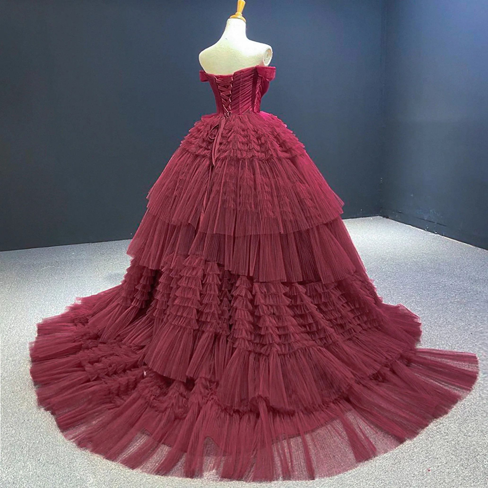 Off Shoulder Tulle Ball Gown Evening Dress