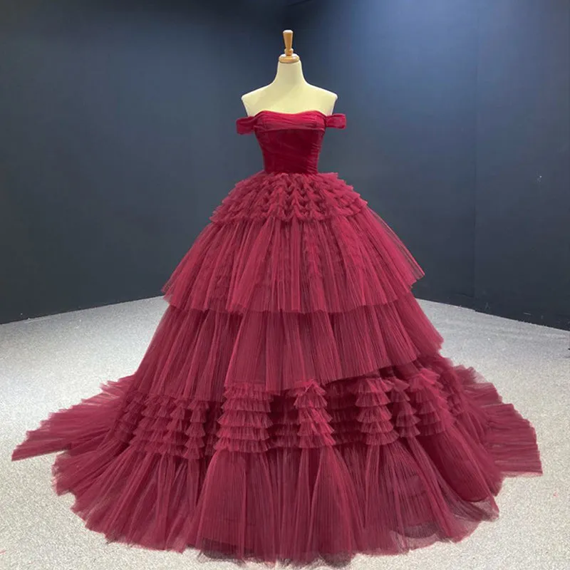 Off Shoulder Tulle Ball Gown Evening Dress