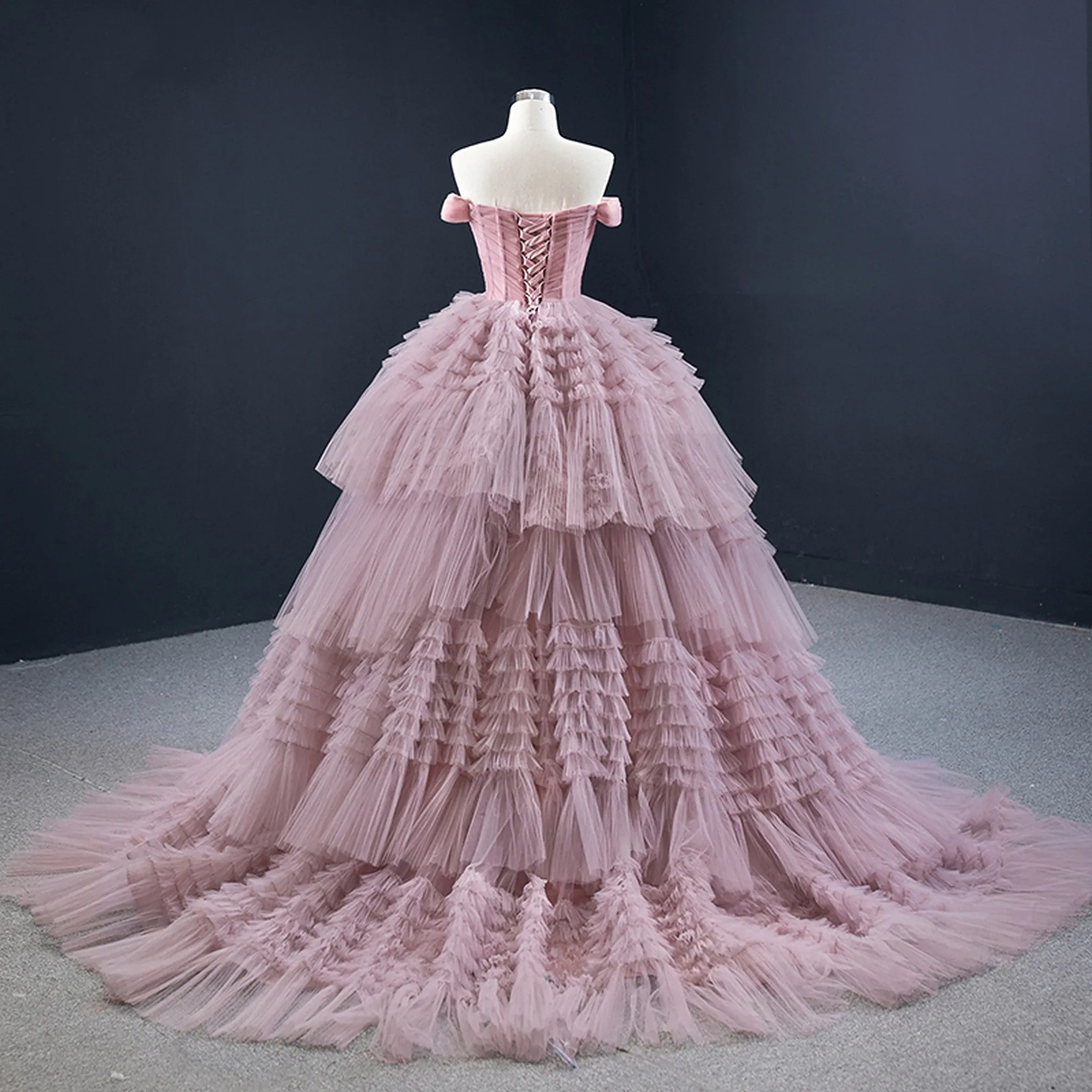Off Shoulder Tulle Ball Gown Evening Dress
