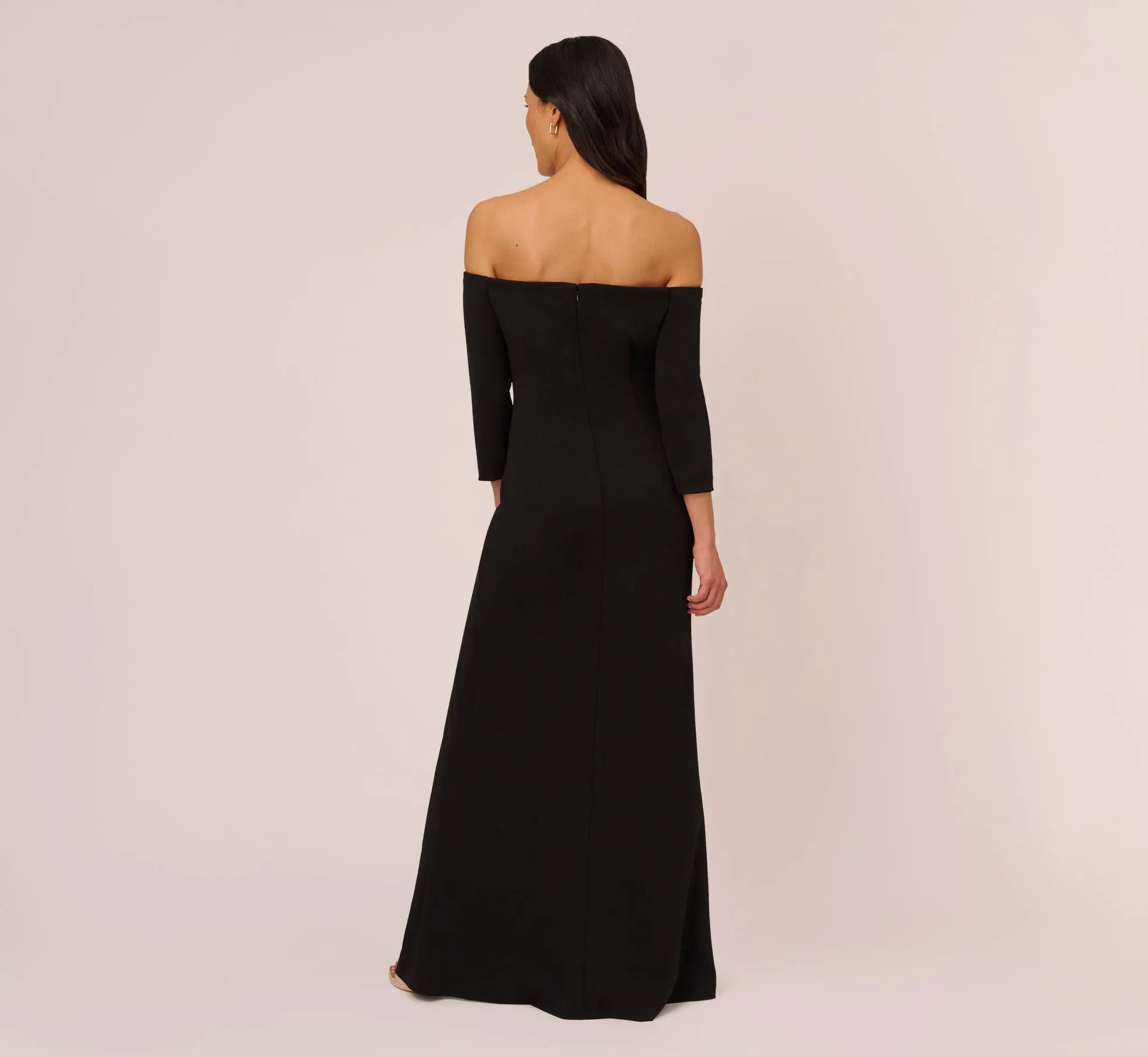 Off The Shoulder Cascading Ruffle Gown In Black