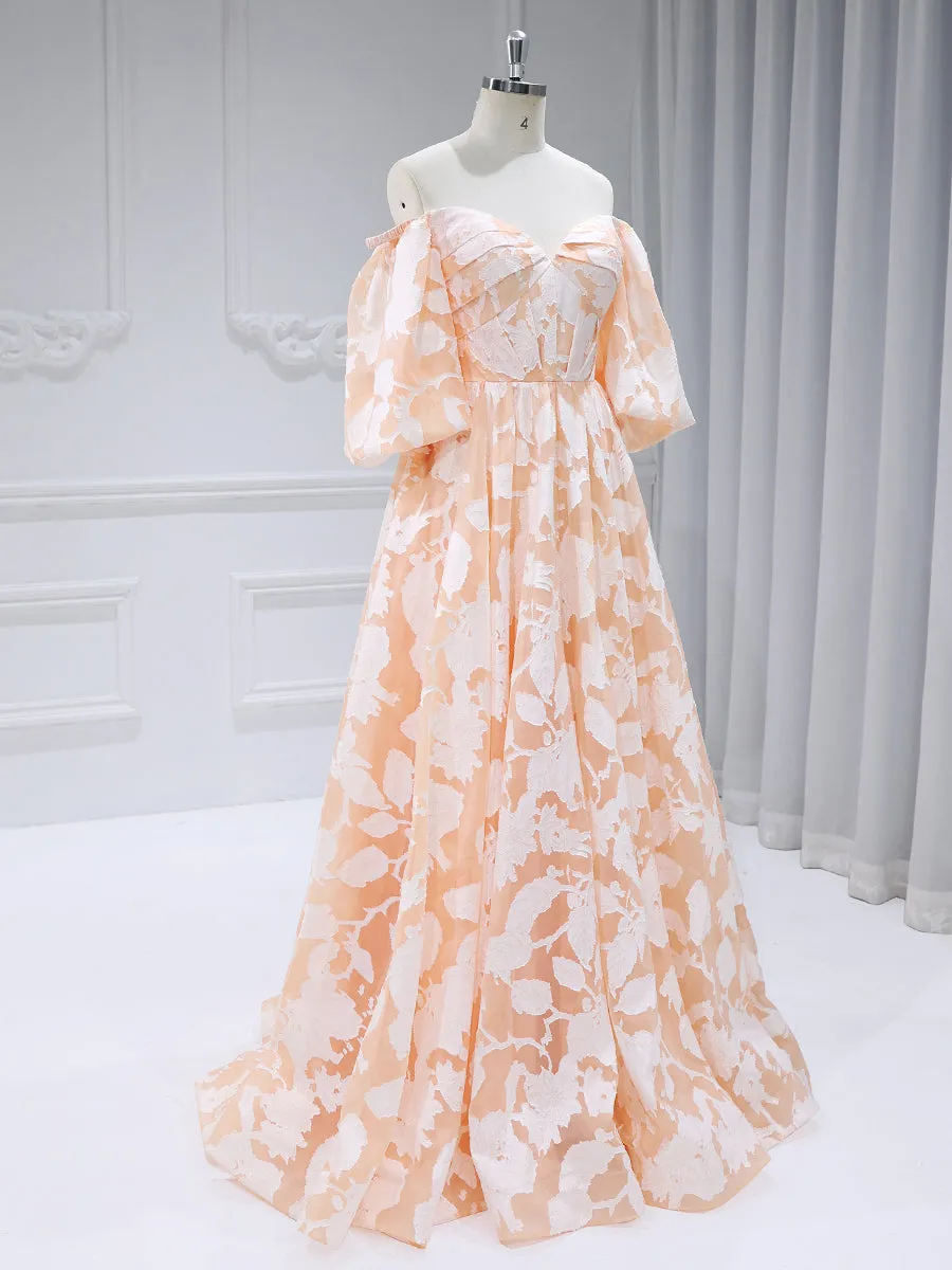 Off The Shoulder Half Lantern Sleeves A-Line Evening Dress Prom Party Gown #HE05