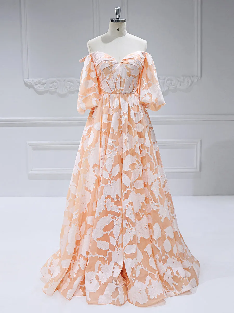 Off The Shoulder Half Lantern Sleeves A-Line Evening Dress Prom Party Gown #HE05