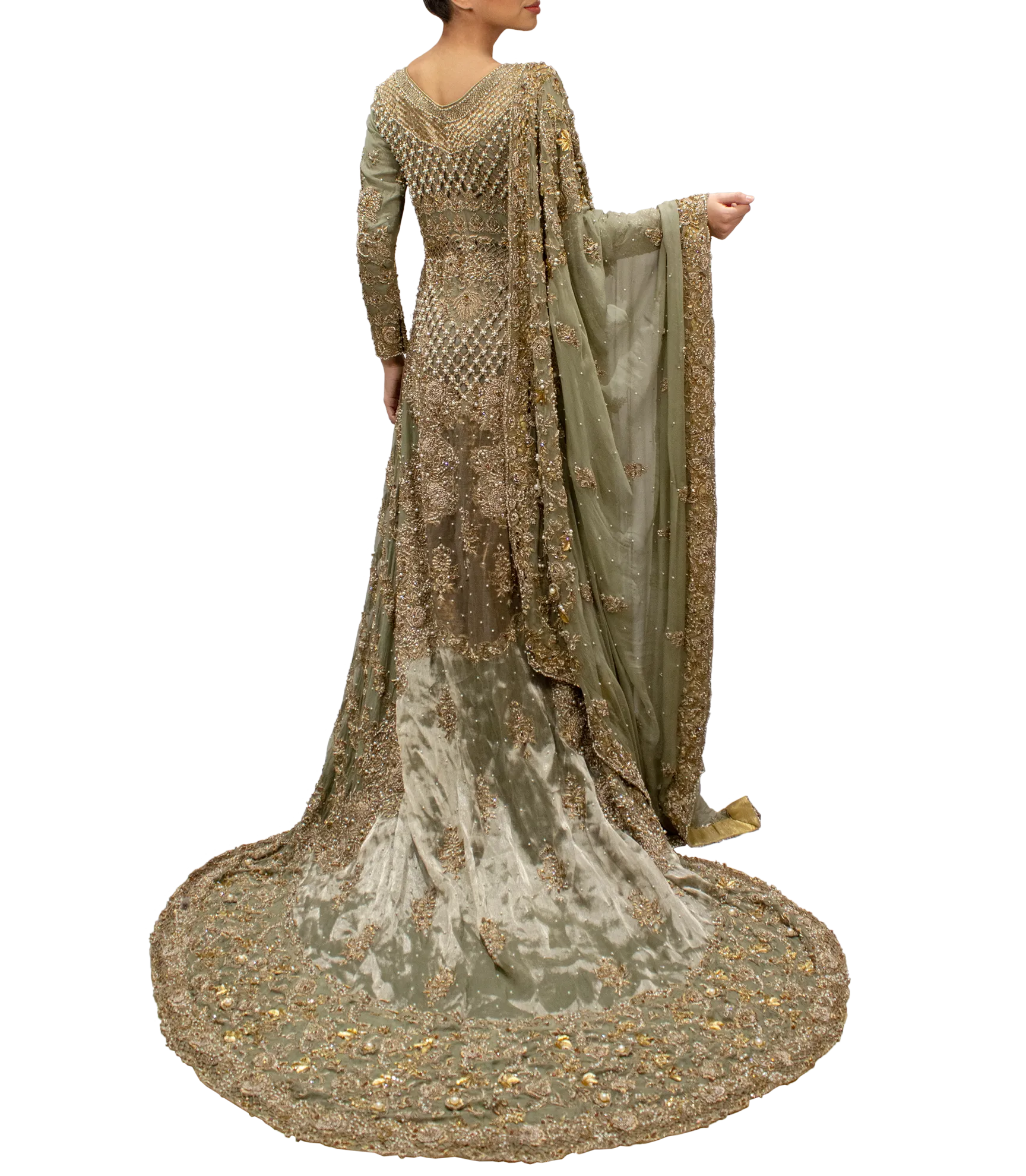 Olive Green Pakistani Bridal lehenga