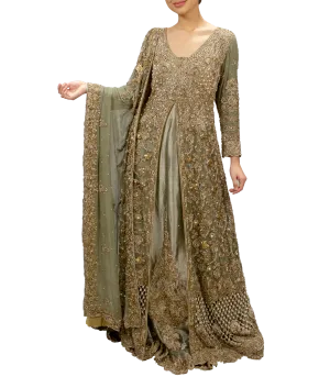 Olive Green Pakistani Bridal lehenga