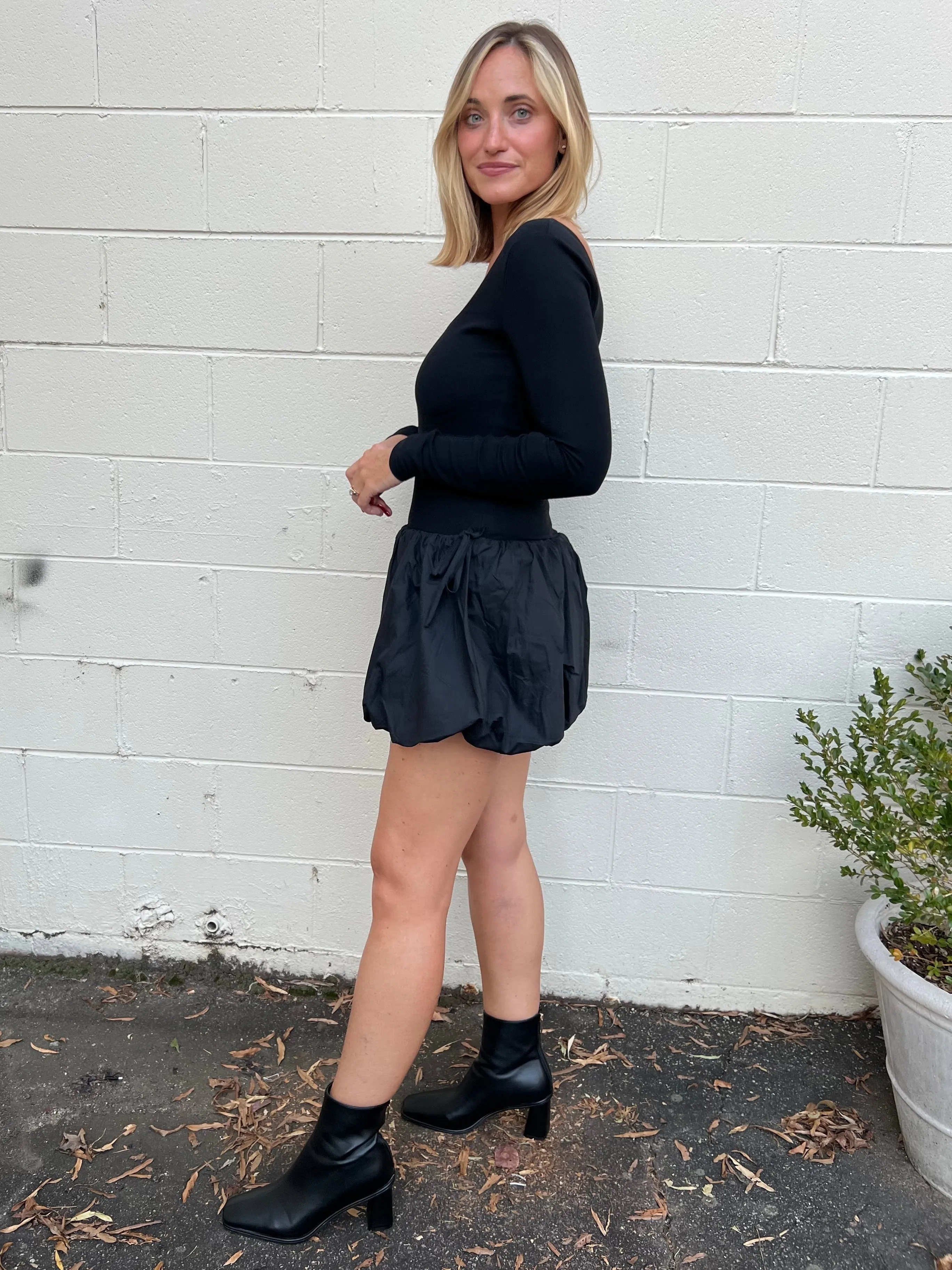 On Point Long Sleeve Bubble Hem Mini Dress