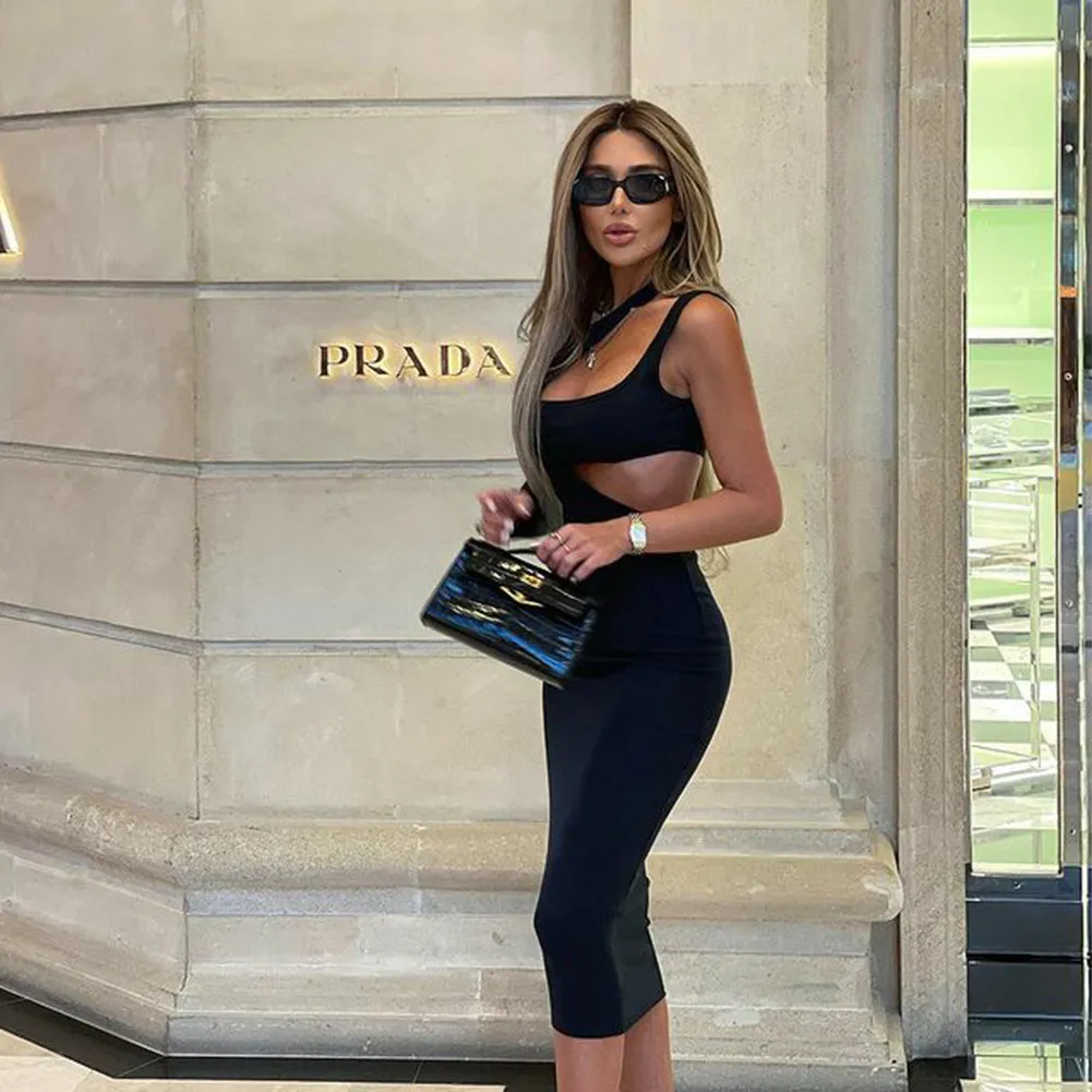 One Shoulder Cut Out Over Knee Bandage Dress SW6664