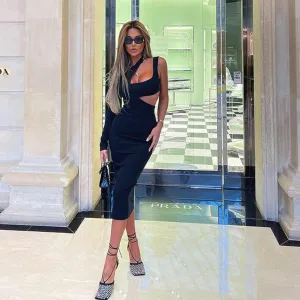 One Shoulder Cut Out Over Knee Bandage Dress SW6664