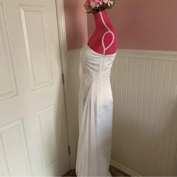 One Shoulder Jessica McClintock Ivory Wedding Gown with Silver Embroidery