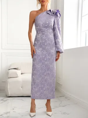 One Shoulder Long Sleeve Jacquard Midi Bodycon Dress HB10069