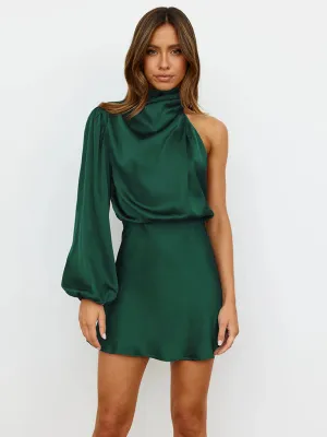 One-Shoulder Mini Dress with Long Sleeve and High Neck