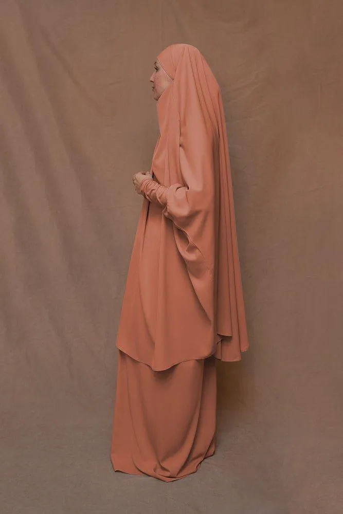 Orange Moira prayer Umrah gown with niqab feature