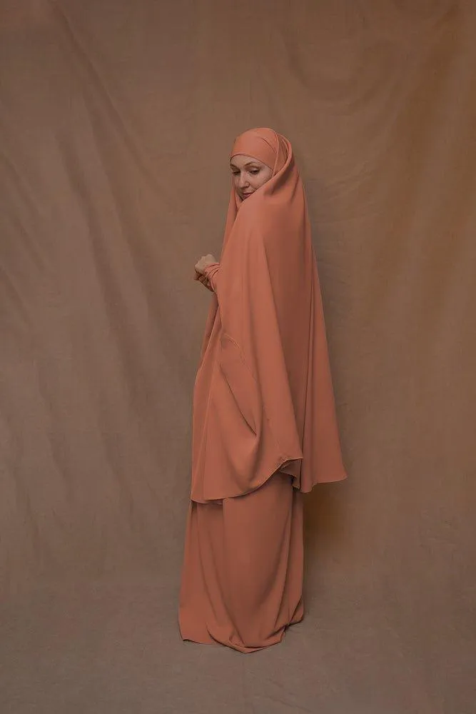 Orange Moira prayer Umrah gown with niqab feature