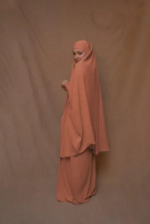 Orange Moira prayer Umrah gown with niqab feature