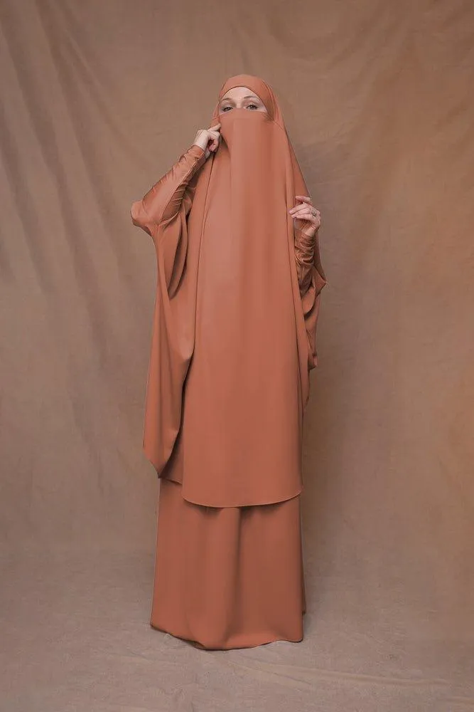 Orange Moira prayer Umrah gown with niqab feature