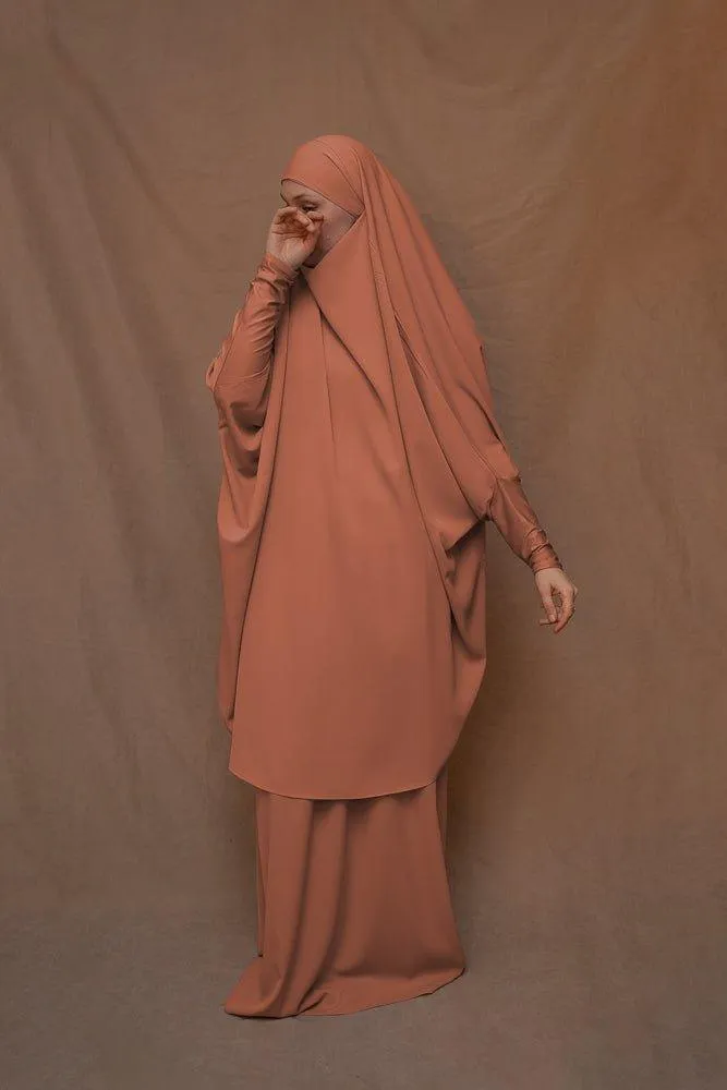 Orange Moira prayer Umrah gown with niqab feature
