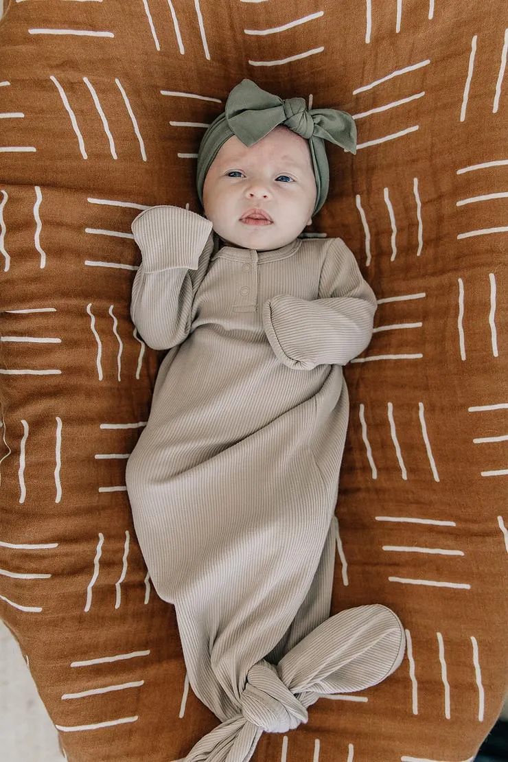 Organic Cotton Ribbed Knot Gown - Oatmeal